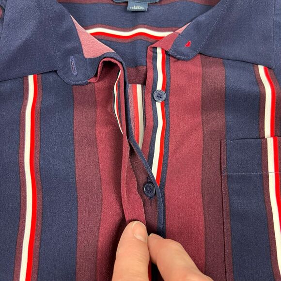 Tommy Hilfiger Navy Red Stripe Hidden Button 3/4 Roll Tab Sleeve Shirt Dress L - Picture 4 of 10
